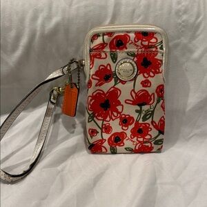 Coach Cream and Red Floral Wristlet